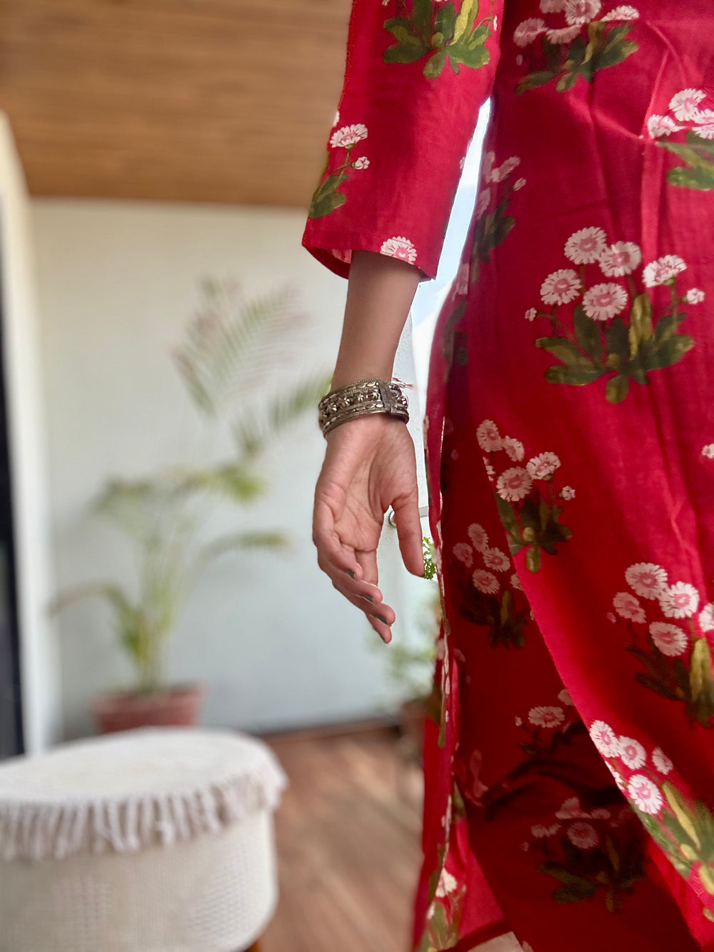 Handblock Red cotton cord set / kurta set