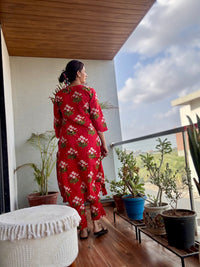 Handblock Red cotton cord set / kurta set