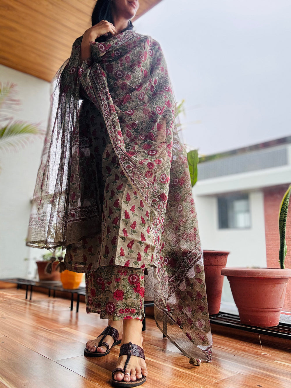 Angoor butti handblock printed kota Doria kurta set