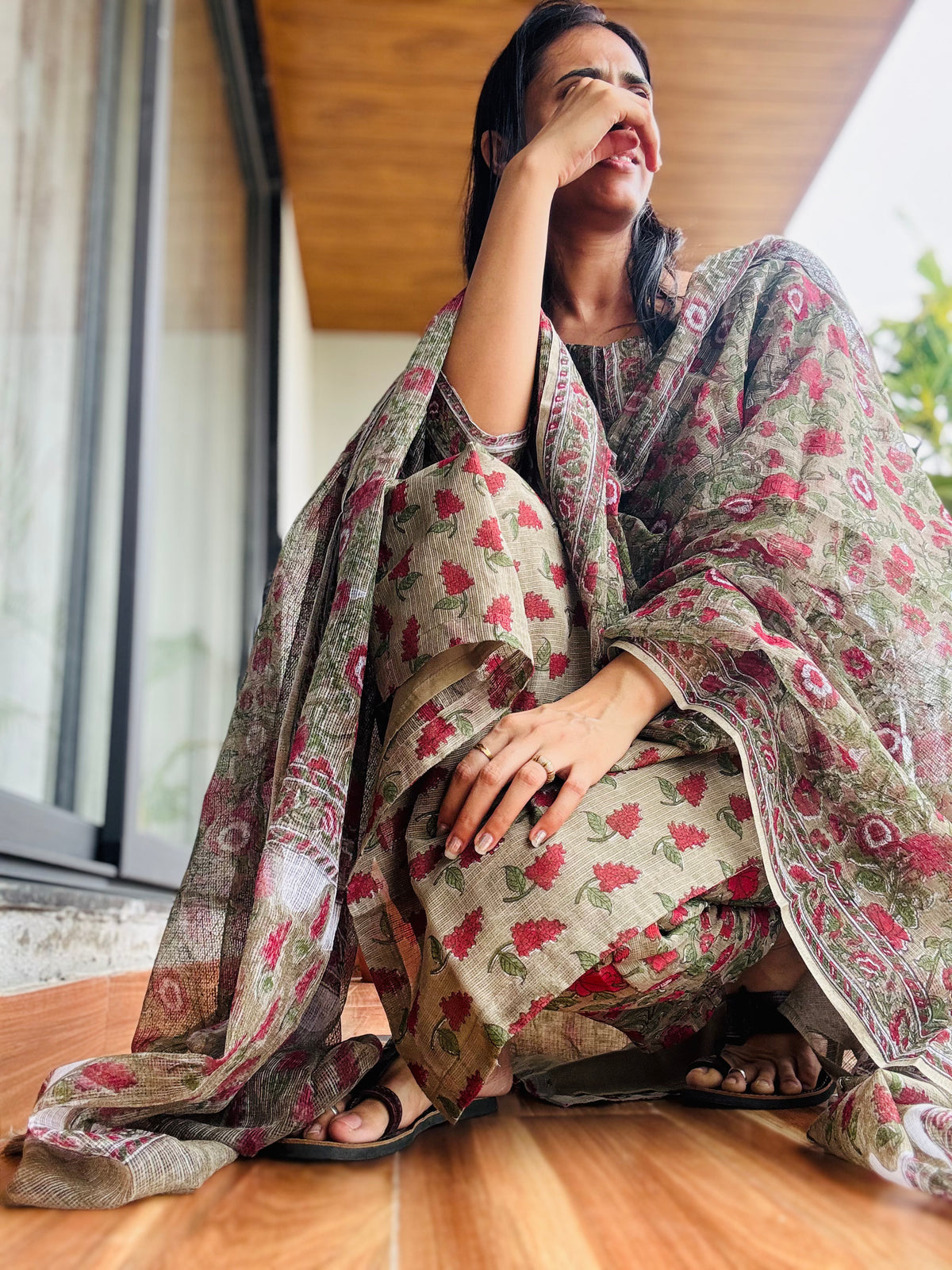 Angoor butti handblock printed kota Doria kurta set