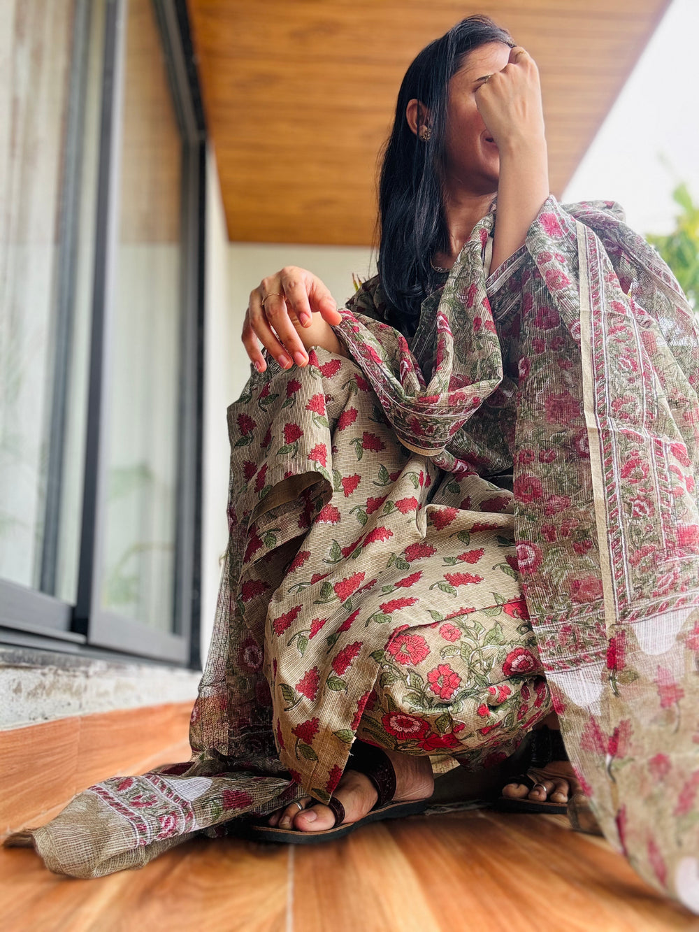 Angoor butti handblock printed kota Doria kurta set