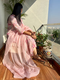 Handblock cotton kurta set in shade of cameo rose pink