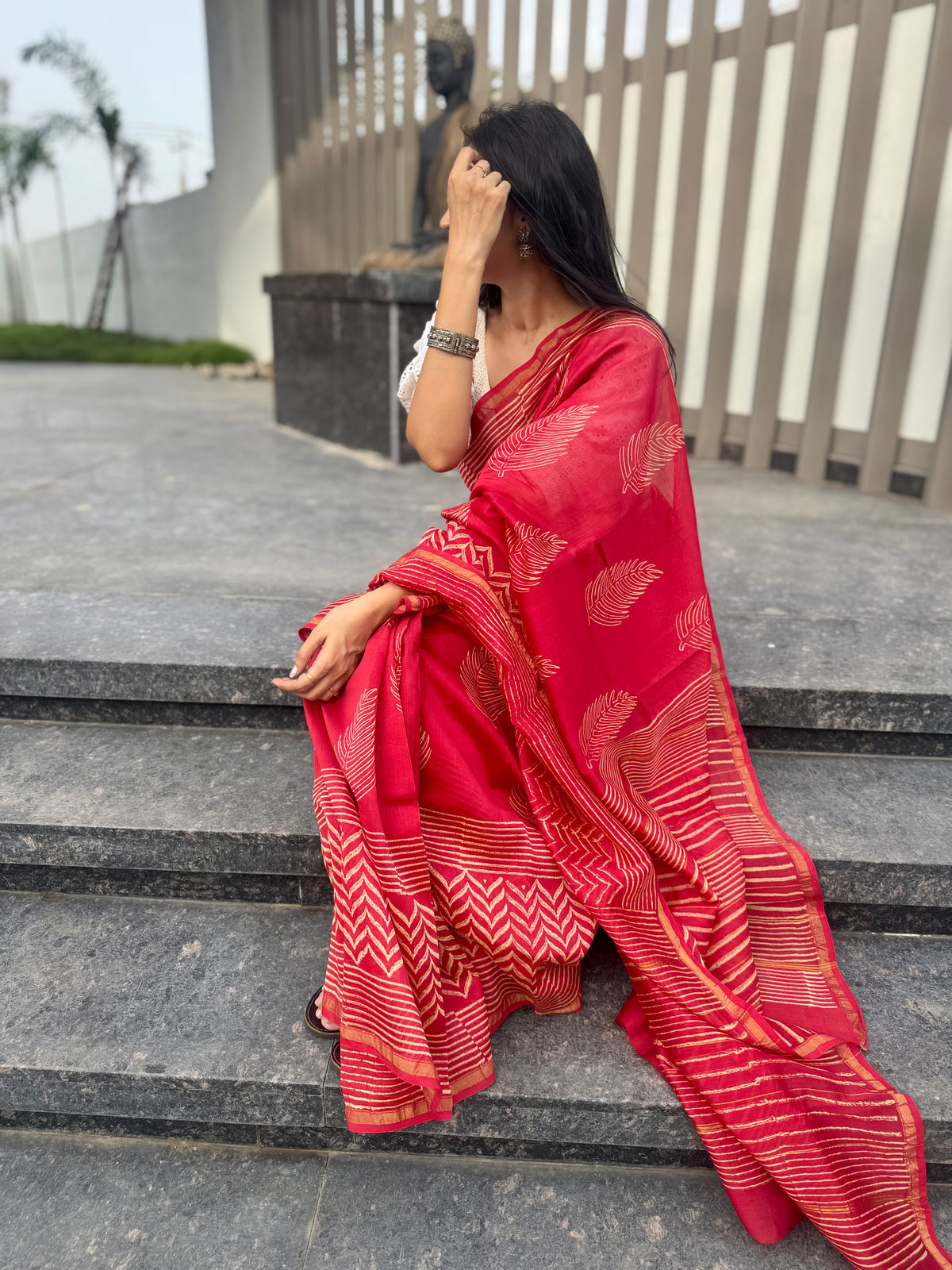 Pretty Red cotton silk saree