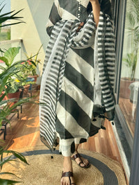 chanderi stripes kurta set in shades of grey & ivory