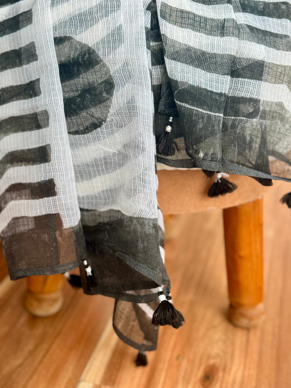 chanderi stripes kurta set in shades of grey & ivory