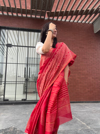 Pretty Red cotton silk saree