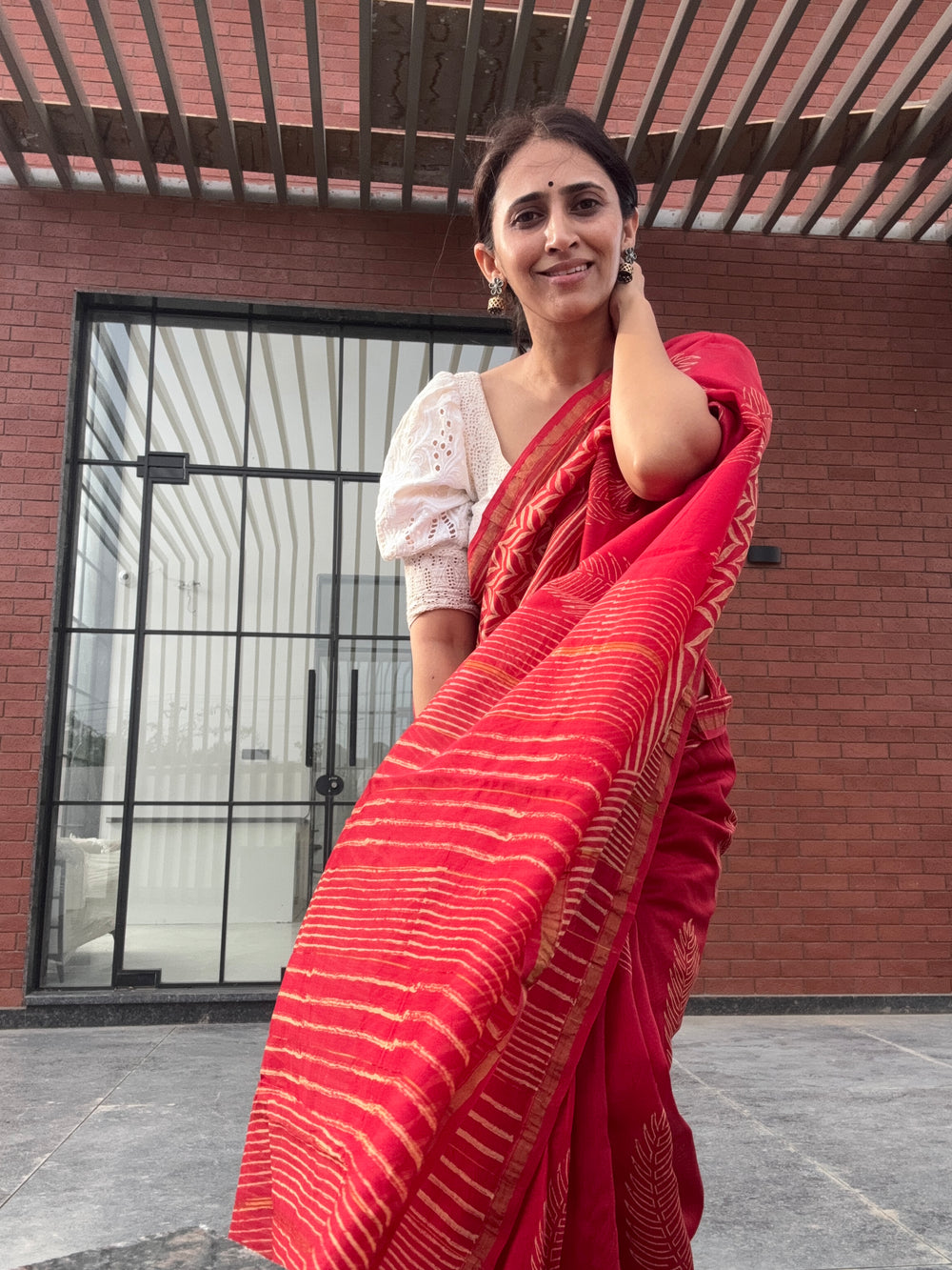 Pretty Red cotton silk saree