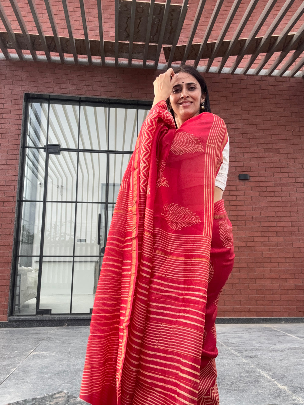 Pretty Red cotton silk saree