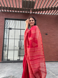 Pretty Red cotton silk saree