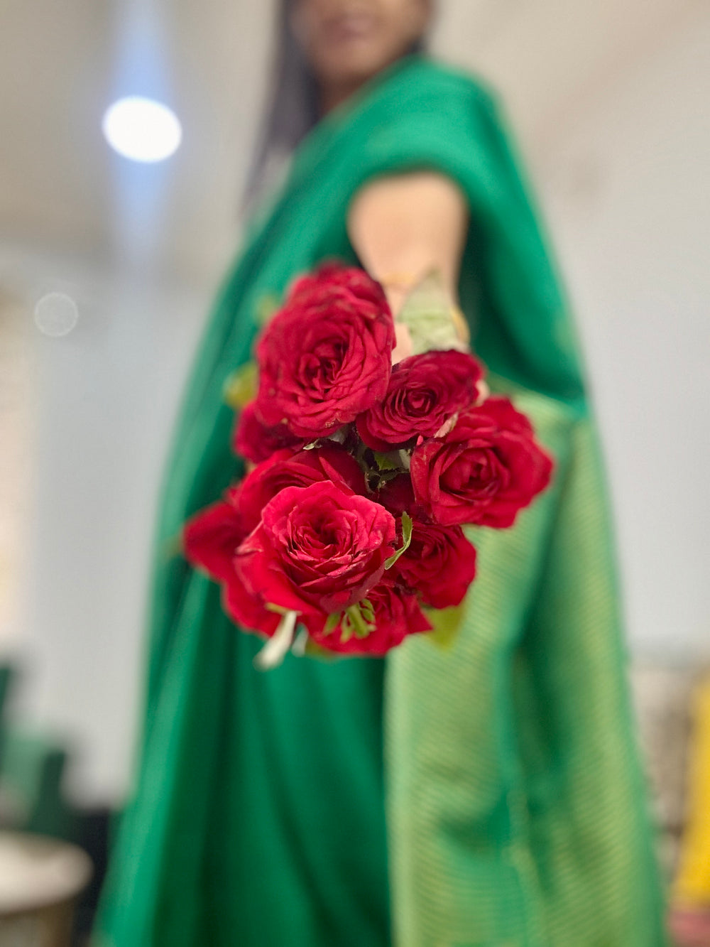 Linen Saree Dark Green