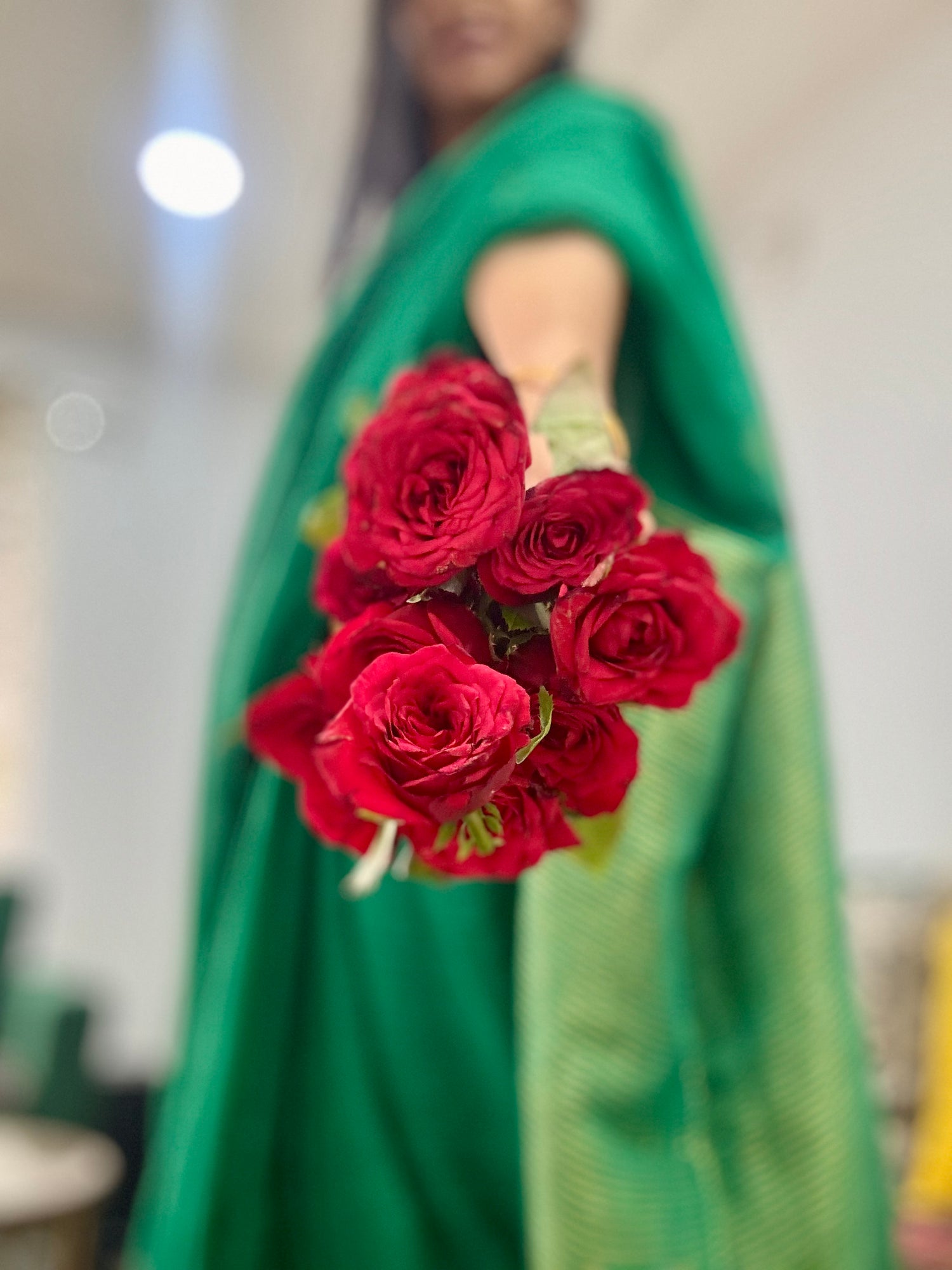 Linen Saree Dark Green