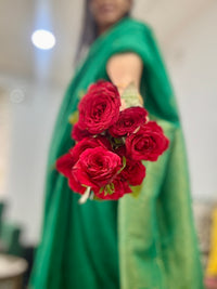 Linen Saree Dark Green