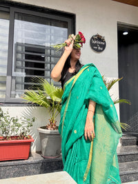 Linen Saree Dark Green