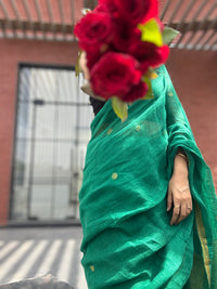 Linen Saree Dark Green