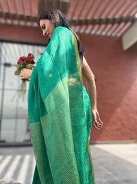Linen Saree Dark Green