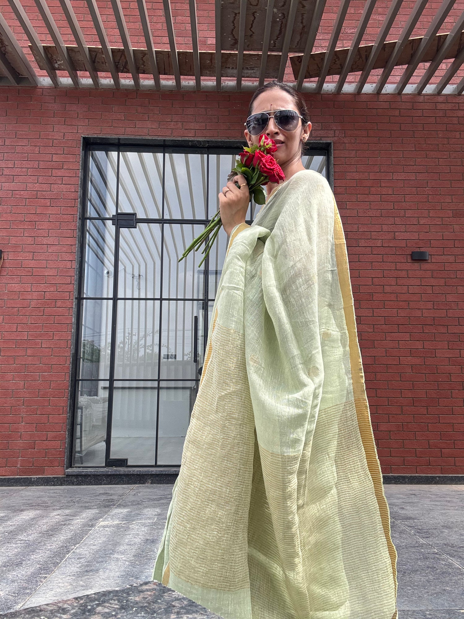 Linen Saree Green