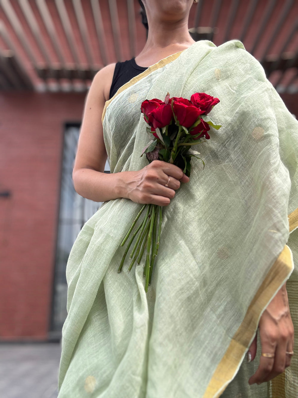 Linen Saree Green
