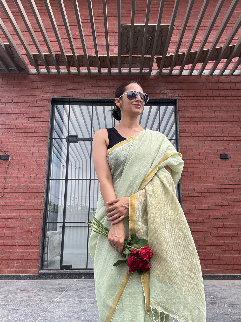 Linen Saree Green