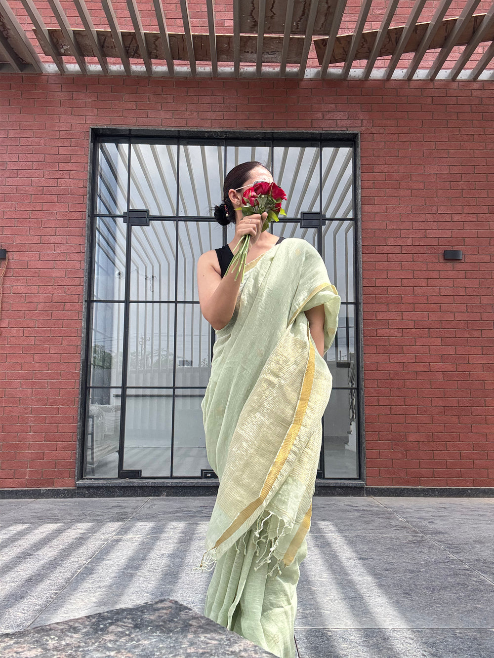 Linen Saree Green