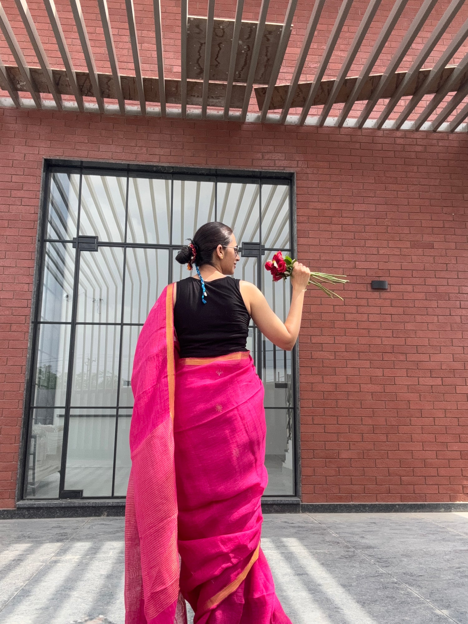 Linen Saree Red