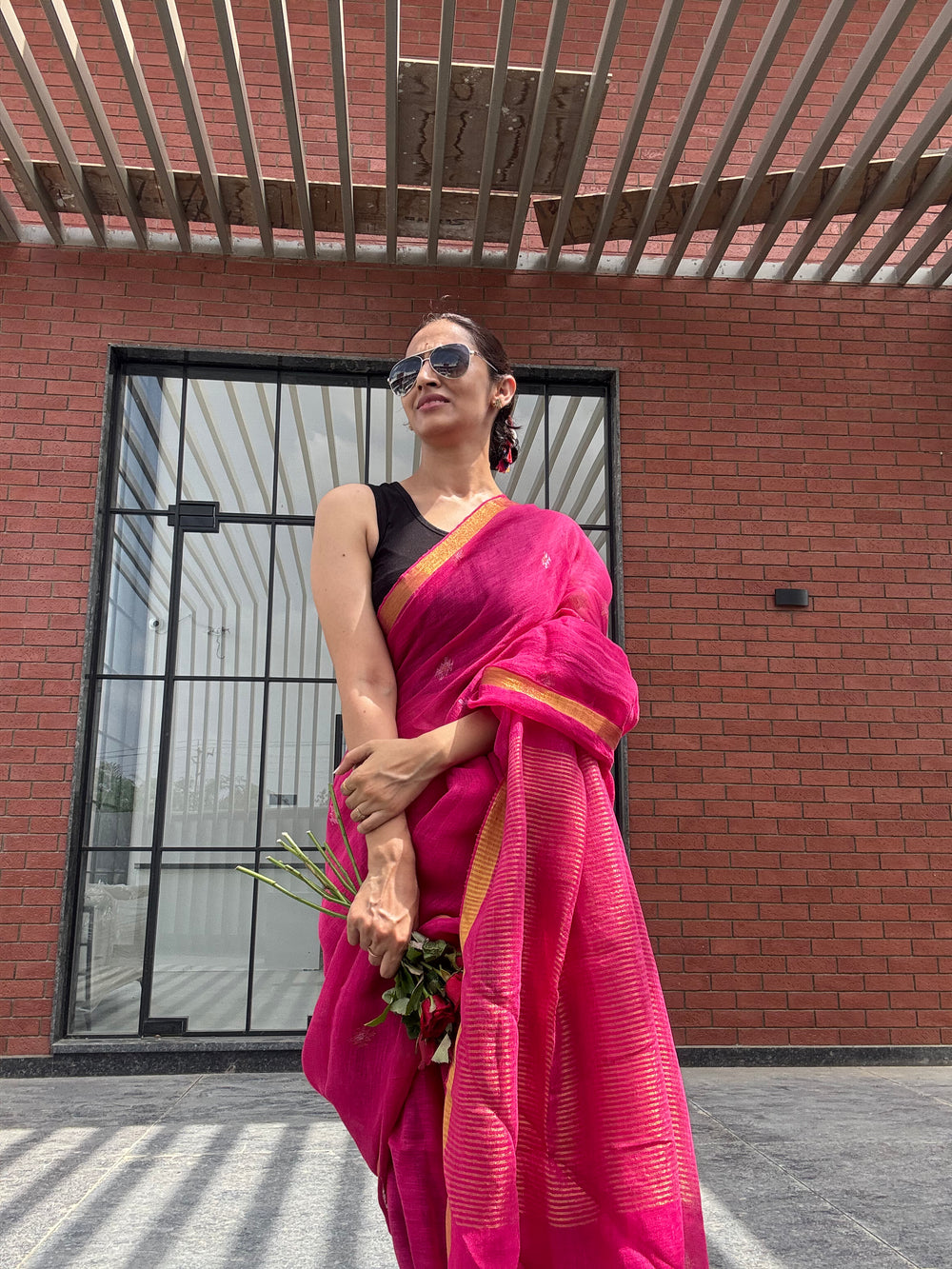Linen Saree Red