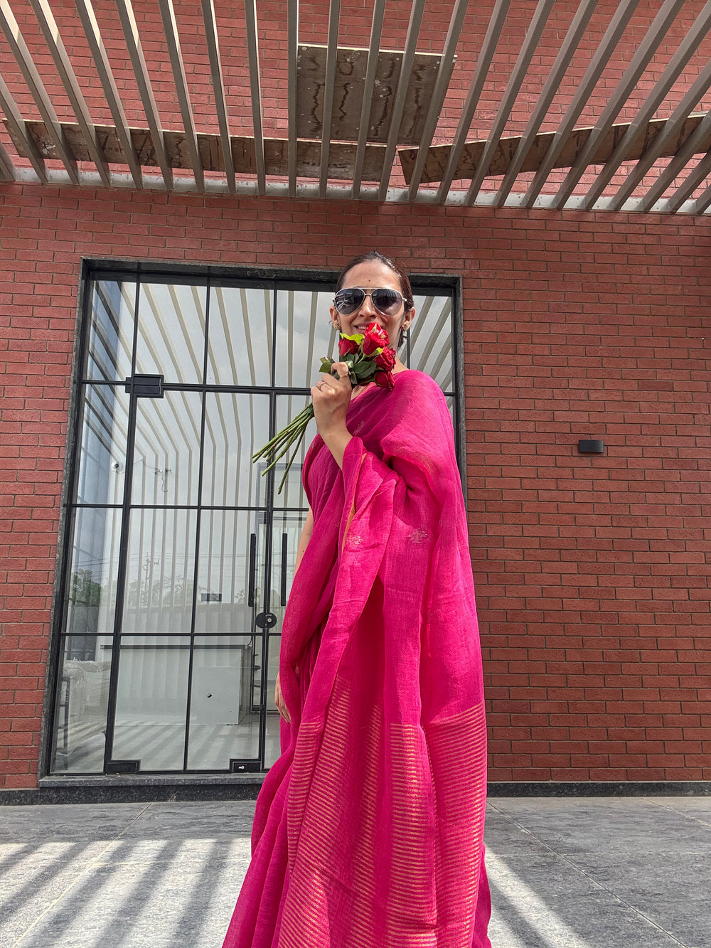 Linen Saree Red