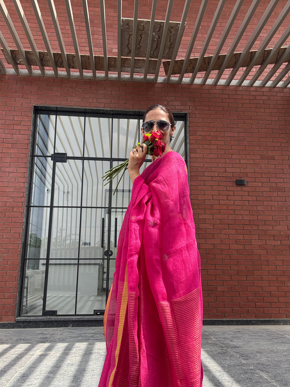Linen Saree Red