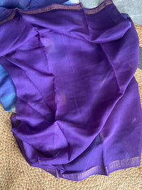 Purple handblock printed cotton silk saree