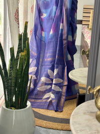 Purple handblock printed cotton silk saree