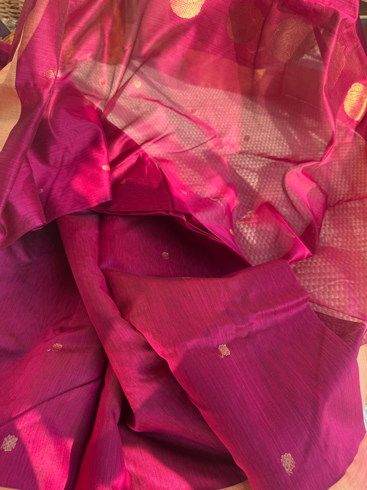 Handloom Chanderi Saree Magenta Pink