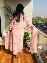 Handblock cotton kurta set in shade of cameo rose pink